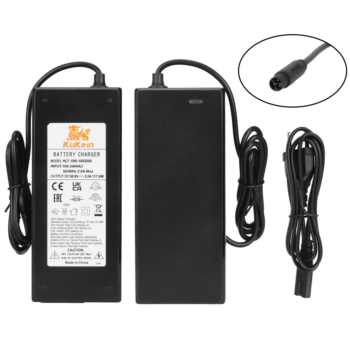 Įkroviklis 58,8V 2A su CQ 3 kontaktų jungtimi Kukirin G2 Master / G3 Pro (EU), originalas