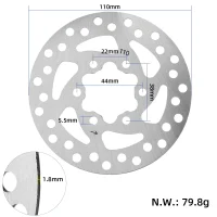 Stabdžių diskas 110 mm, 6 skylių su varžtais