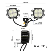Dvigubas priekinis žibintas Kukirin G2 Pro / G2 Pro DB / G2 Max (M8 jungtis)