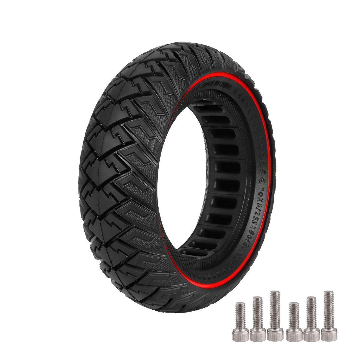 Pilnavidurė off-road padanga 10x3 (255x80) su raudonu žiedu + 6 varžtai