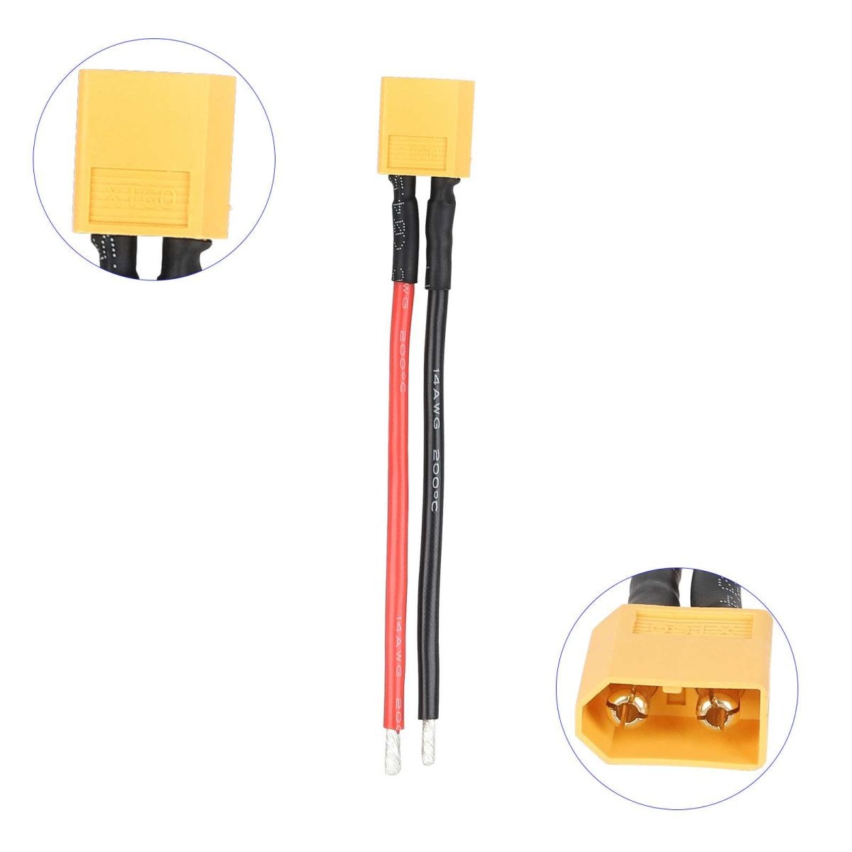 Baterijos kabelis su XT60 jungtimi (male, 14 AWG)